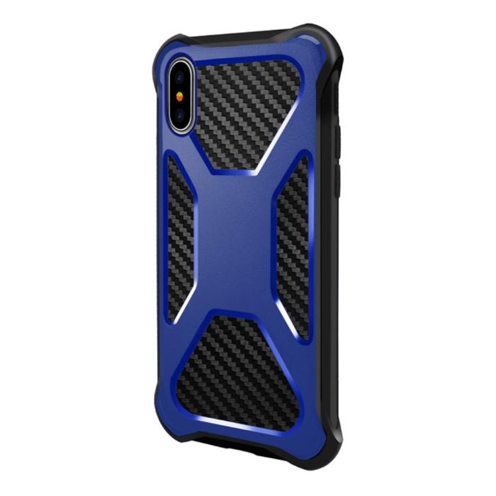 OEM - Carbon Fiber Texture 2-in-1 mobilskal med bältesfodral iPhone XS / X - Blå