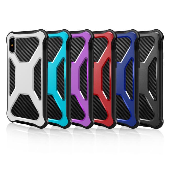 OEM - Carbon Fiber Texture 2-in-1 mobilskal med bältesfodral iPhone XS / X - Blå