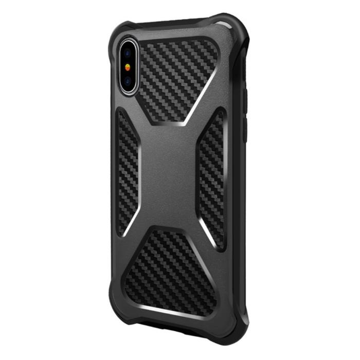 OEM - Carbon Fiber Texture 2-in-1 mobilskal med bältesfodral iPhone XS / X - Svart
