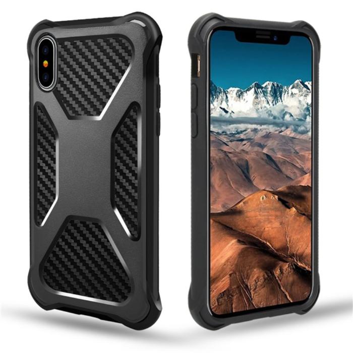 OEM - Carbon Fiber Texture 2-in-1 mobilskal med bältesfodral iPhone XS / X - Svart