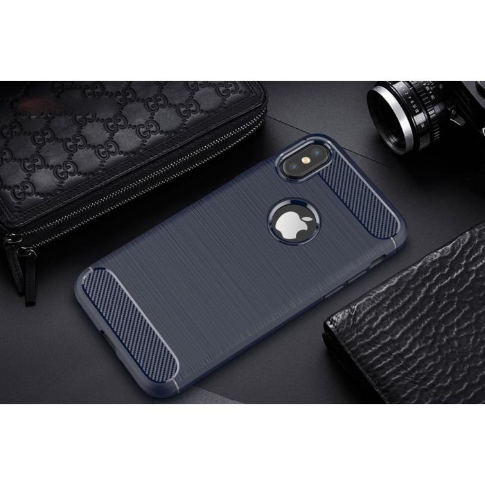 OEM - Carbon Fiber Brushed Mobilskal till iPhone XS / X - Blå
