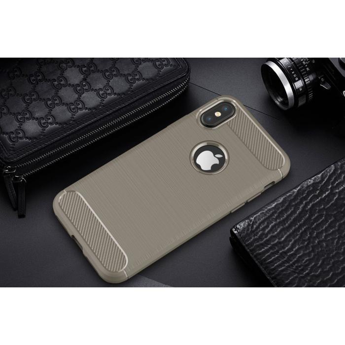OEM - Carbon Fiber Brushed Mobilskal till iPhone XS / X - Grå
