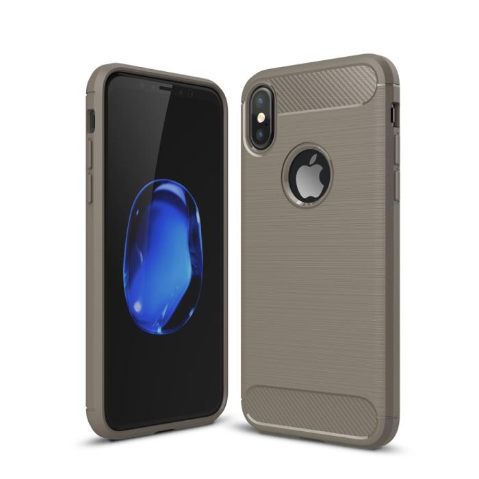 OEM - Carbon Fiber Brushed Mobilskal till iPhone XS / X - Grå