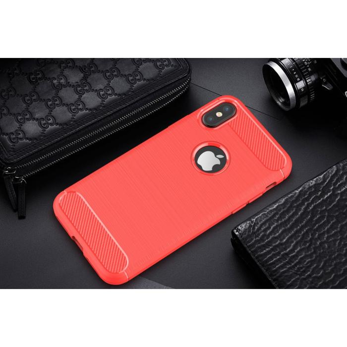 OEM - Carbon Fiber Brushed Mobilskal till iPhone XS / X - Röd