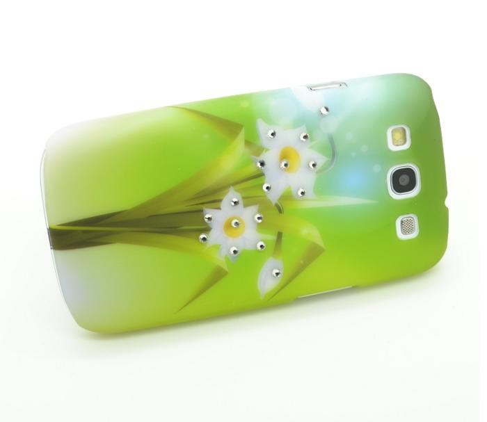 UTGATT4 - Diamant Baksideskal till Samsung Galaxy S3 i9300 Vita blommor