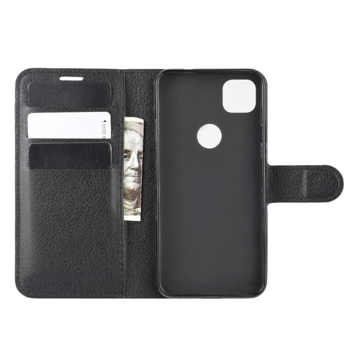 OEM - Litchi Leather plånboksfodral till Google Pixel 4A - Svart