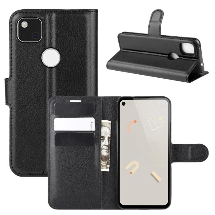 OEM - Litchi Leather plånboksfodral till Google Pixel 4A - Svart
