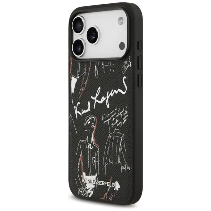KARL LAGERFELD - Karl Lagerfeld iPhone 17 Pro Max Mobilskal MagSafe Grained Pattern - Svart