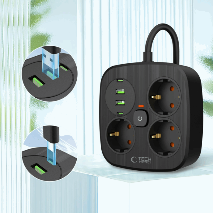 Tech-Protect - Tech-Protect Grenuttag PCS3X4 2 USB & 2 Typ-C & 3 Socket 2m