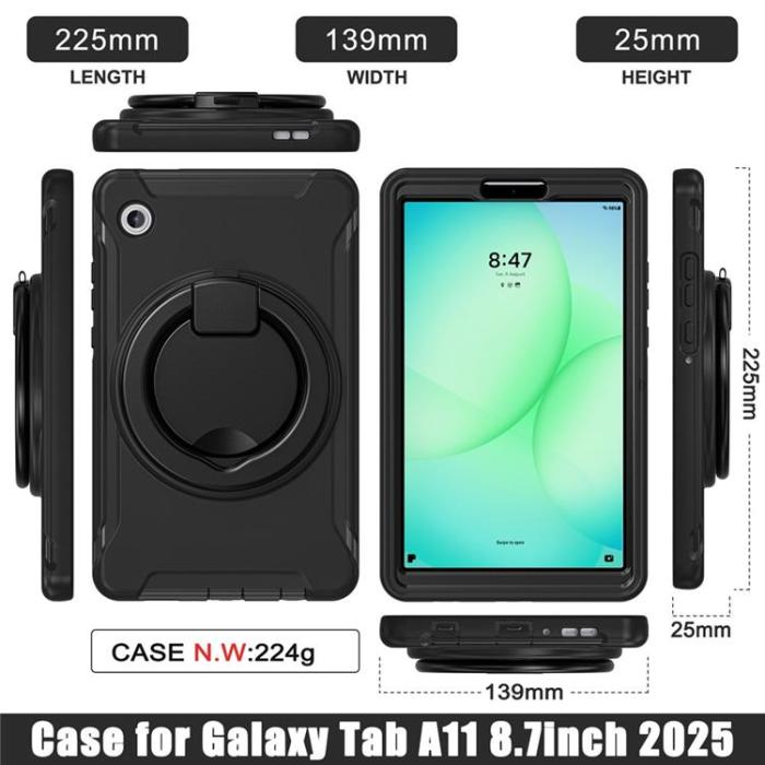 A-One Brand - Galaxy Tab A11 Skal Rotary Kickstand Handle - Svart