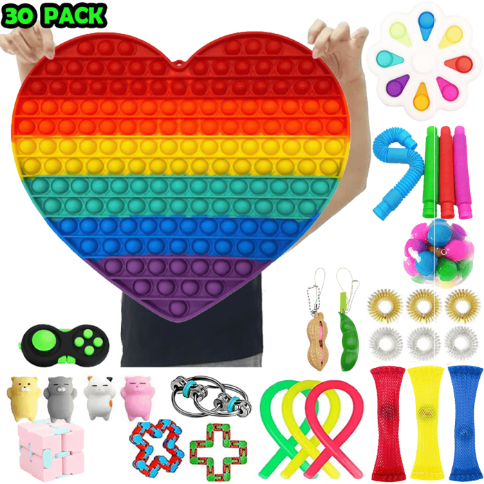 Adventskalender - Adventskalender 2023 - MEGA Heart Pack - Fidget Pop it Toys för Vuxna & Barn
