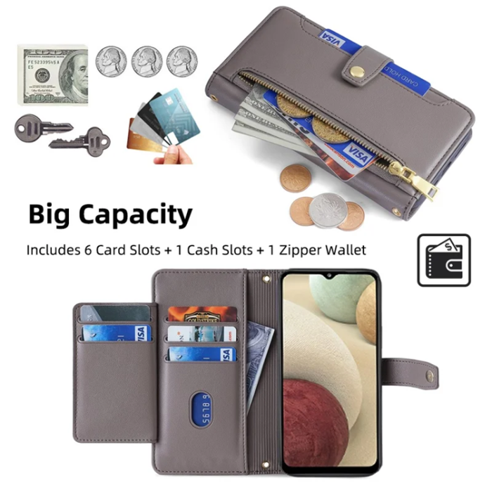 A-One Brand - Galaxy A12 Plånboksfodral Konstläder - Grå