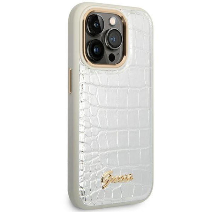 UTGATT1 - GUESS iPhone 14 Pro Skal Croco Collection - Silver