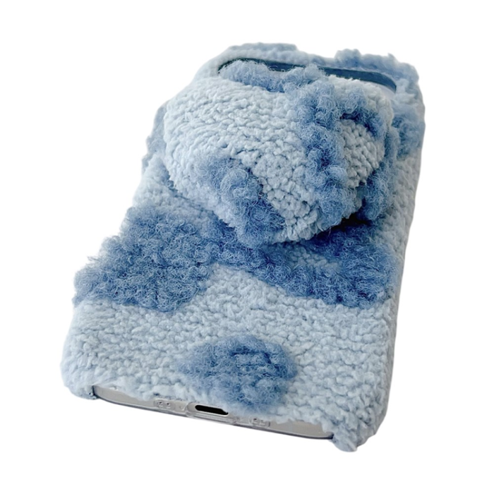 A-One Brand - iPhone Air Mobilskal 3D Heart Plush TPU Winter Warm Soft - Blå