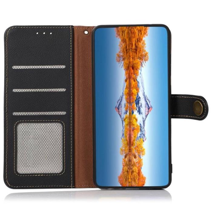 KHAZNEH - KHAZNEH iPhone 14 Pro Plånboksfodral RFID Äkta Läder - Svart