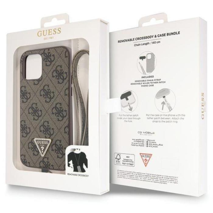 Guess - Guess iPhone 12/12 Pro Mobilskal Crossbody Metall Logo - Brun