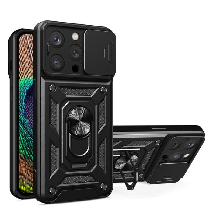 Ruhtel - iPhone 14 Pro Skal med Ringhållare Hybrid Armor Camshield - Svart