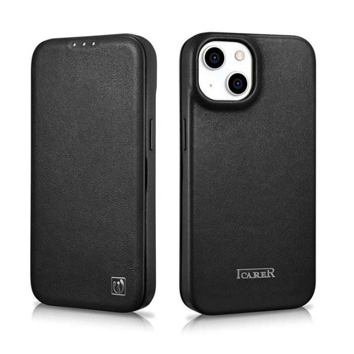 ICARER - iCarer iPhone 14 Plus Plånboksfodral Magsafe CE Läder - Svart