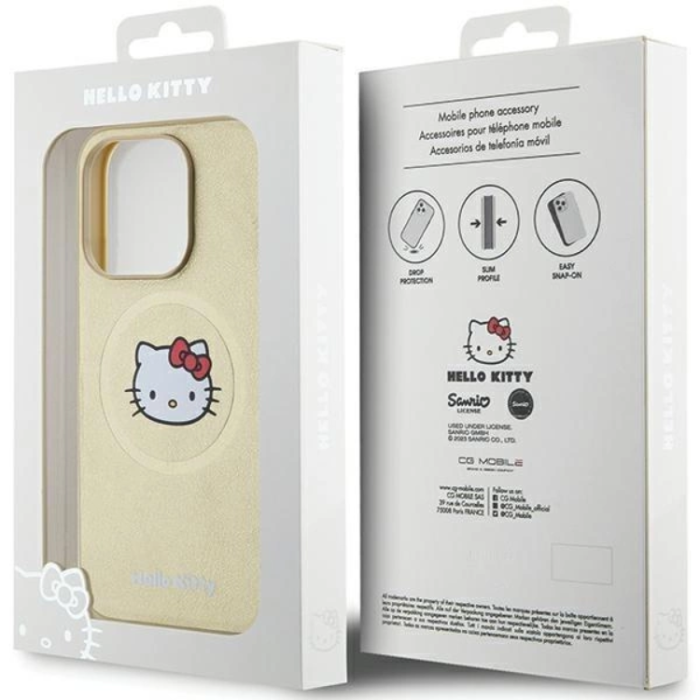 Hello Kitty - Hello Kitty iPhone 13 Pro Max Mobilskal Magsafe Läder Kitty Head - Guld