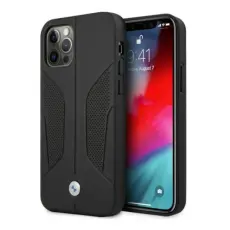 BMW - BMW L&auml;der Perforate Sides Skal iPhone 12 Pro Max - Svart