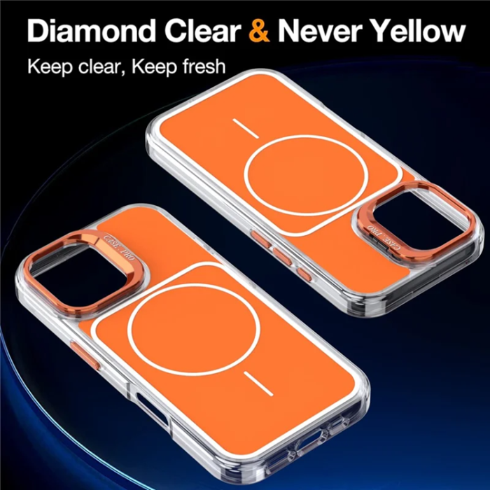 A-One Brand - iPhone 16 Mobilskal MagSafe Lens Kickstand med Handrem - Orange