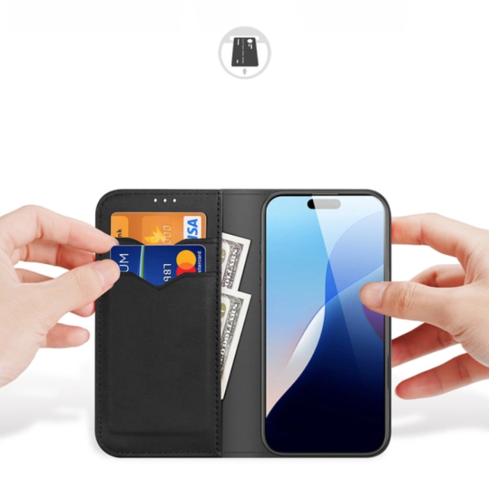 Dux Ducis - Dux Ducis iPhone 16 Pro Plånboksfodral Äkta Läder Hivo - Svart