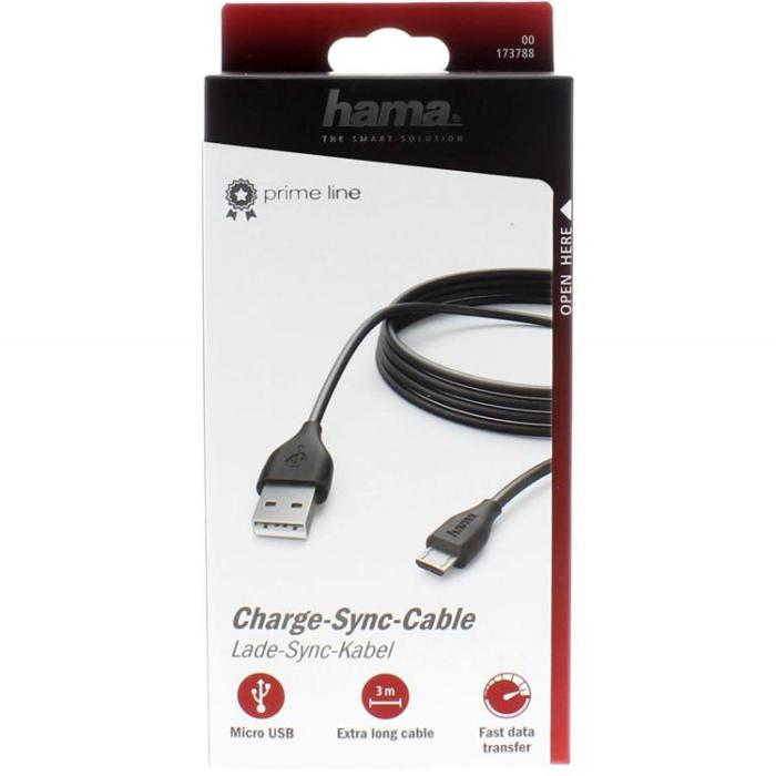 UTGATT5 - HAMA Synkkabel Micro-USB 3m - Svart