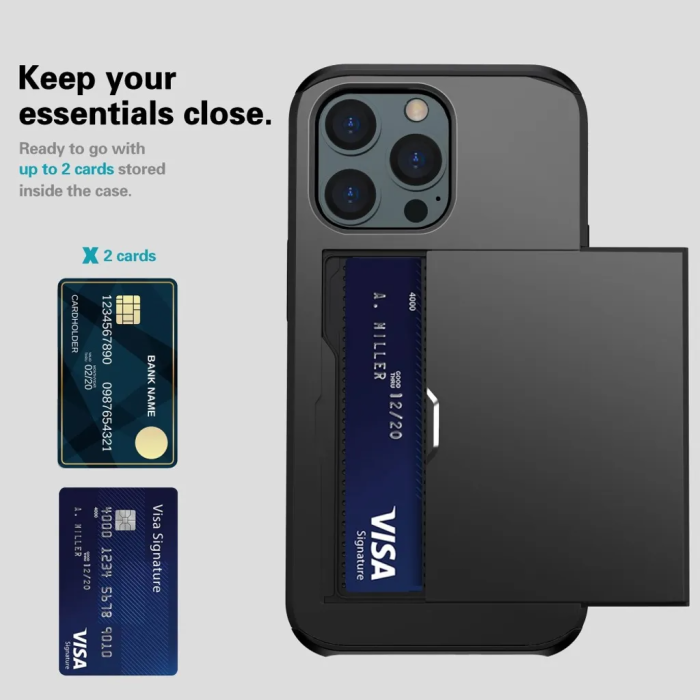 Taltech - iPhone 15 Pro Max Mobilskal Korthållare - Svart