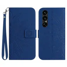 A-One Brand - Sony Xperia 1 VII Konstl&auml;der Pl&aring;nboksfodral Med Handledsrem - Bl&aring;