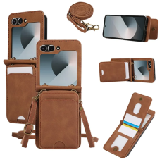 A-One Brand - Galaxy Z Flip7 Plånboksfodral Kickstand med Axelrem - Brun