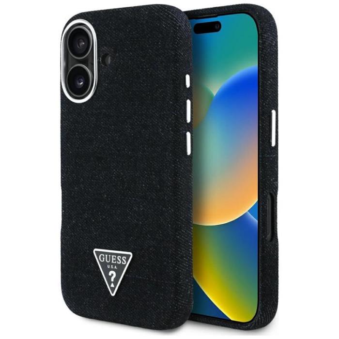 Guess - Guess iPhone 16 Mobilskal MagSafe Denim Triangle Logo - Svart