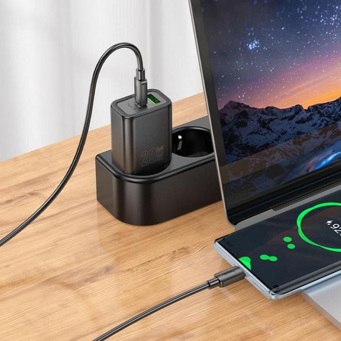 Hoco - HOCO Väggladdare USB/USB-C 20W USB-C/Lightning Kabel PD QC N61