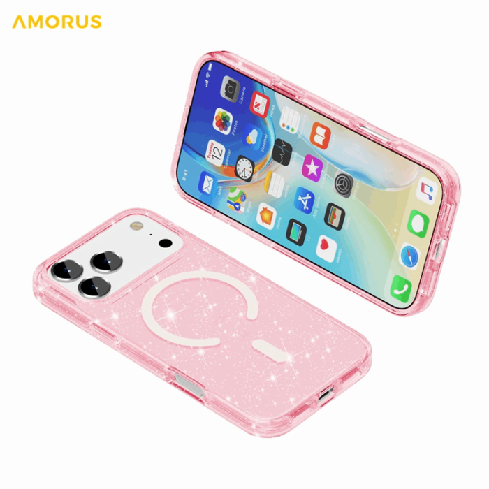 AMORUS - AMORUS Mobilskal till iPhone 17 Pro Max Magsafe Glitter Powder PC + TPU - Rosa