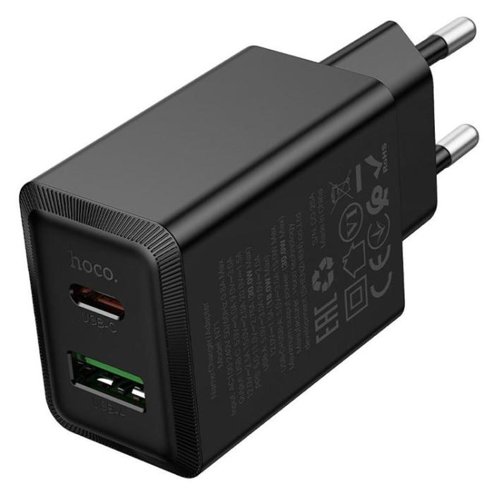 Hoco - Hoco Snabbladdare PD 30W USB-A USB-C QC3.0 AFC 3A N71 - Svart