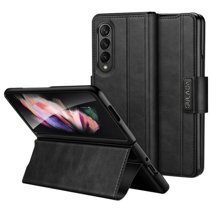SULADA - SULADA Mobilskal till Galaxy Z Fold3 5G Folio PU Läder Svart