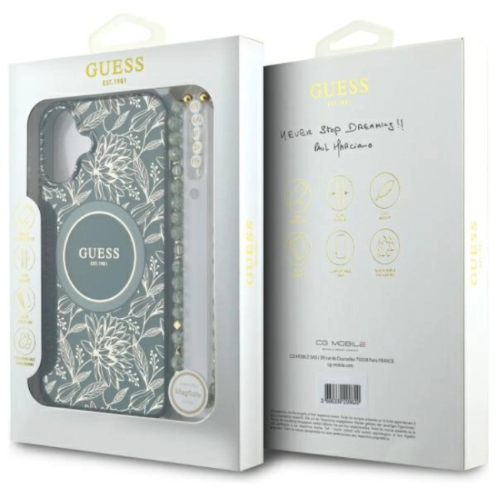 Guess - Guess Mobilskal till iPhone 16 Plus MagSafe IML Flowers Med Strap - Grön