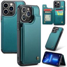 Caseme - CASEME C22 iPhone 13 Pro Max Fodral KonstL&auml;der RFID-SkyddGr&ouml;n