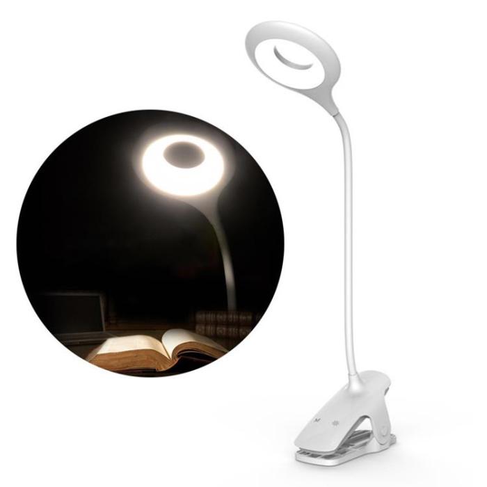 UTGATT5 - Trådlös LED-läslampa med klämma + micro USB-kabel - Vit
