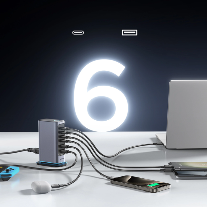 Joyroom - Joyroom Snabbladdare 65W 4xUSB-C 2xUSB-A GaN - Mörkgrå