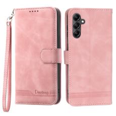 DIERFENG - DIERFENG DF-03 Konstl&auml;der Pl&aring;nboksfodral St&auml;ll f&ouml;r Samsung Galaxy A14 5G - Rosa