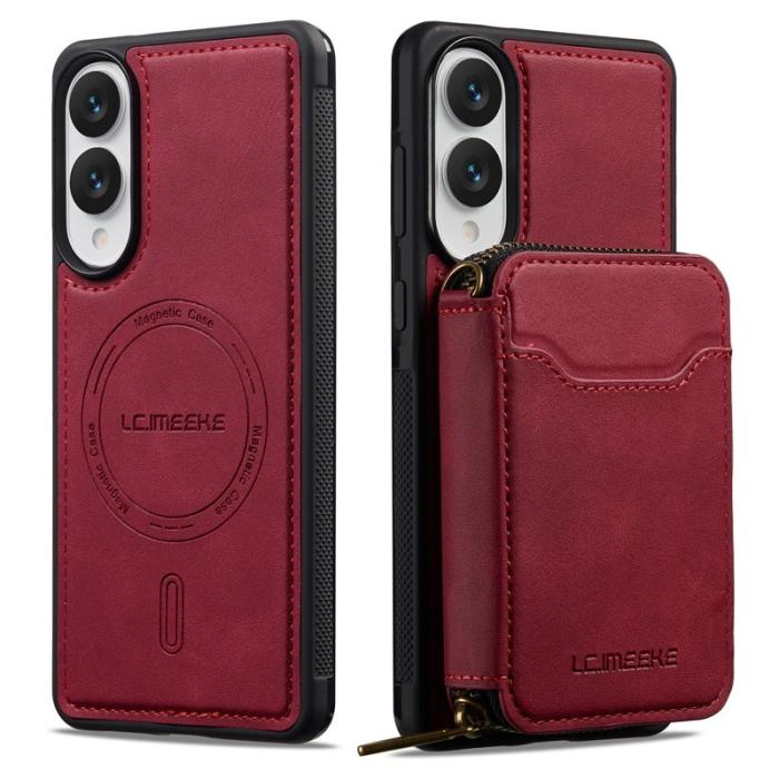 LC.imeeke - LC.IMEEKE L6 för Samsung Galaxy S25 Edge Konstläder Plånboksfodral - Röd