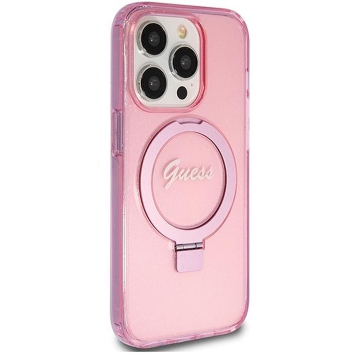 Guess - Guess iPhone 15 Pro Mobilskal Ringhållare Magsafe Glitter Script