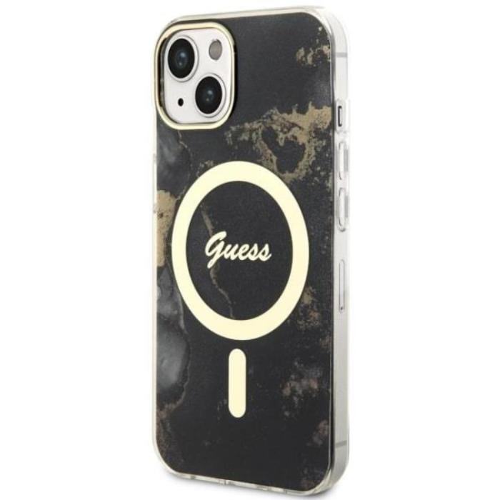 Guess - Guess iPhone 14 Plus Mobilskal MagSafe Guld Marble - Svart