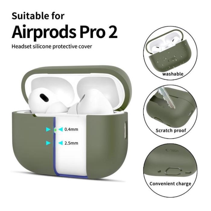 Tech-Protect - Tech-Protect Apple Airpods Pro 1/2 Skal Silikon - Olivgrön