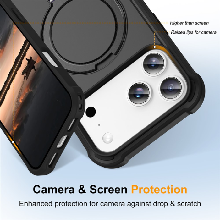 A-One Brand - iPhone 17 Pro Mobilskal MagSafe Kickstand Shockproof - Svart