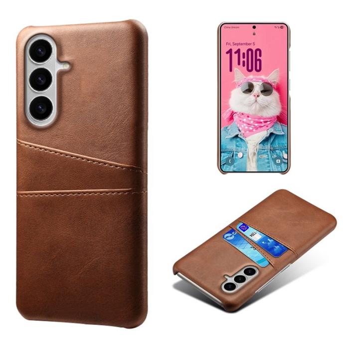 OEM - Samsung Galaxy S26 / S26 Pro Skal Dual Card Slots PU Läder - Brun