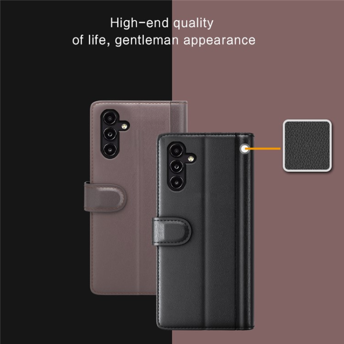 A-One Brand - Galaxy A14 5G/4G Plånboksfodral Äkta Läder Folio Flip - Svart