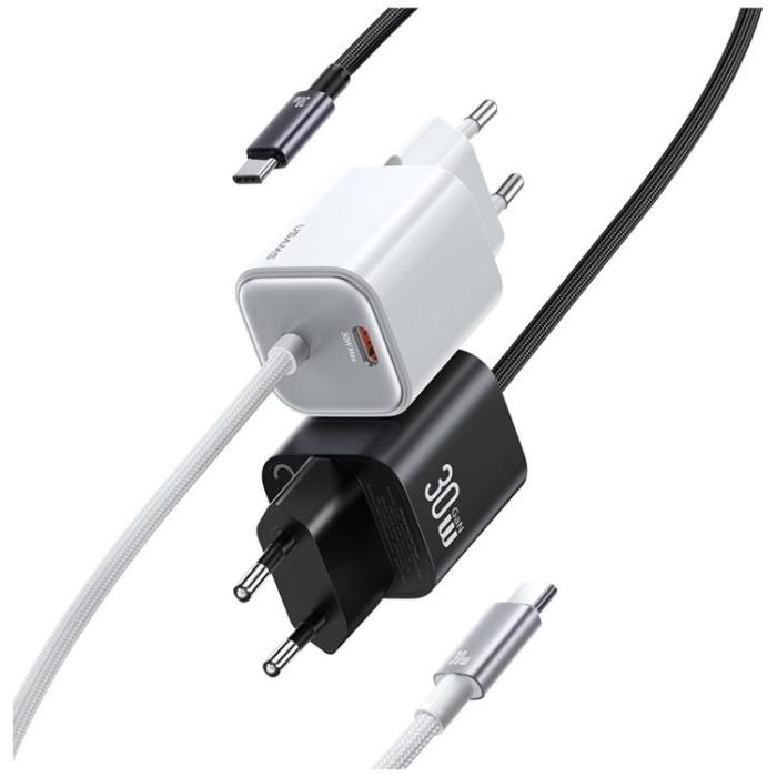 USAMS - USAMS Snabbladdare 30W 2xUSB-C GaN Mini JC - Vit