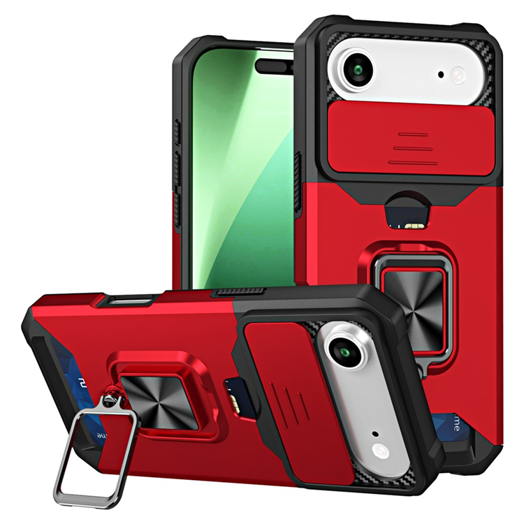 iPhone Air Mobilskal Slide Lens Lid med Kortfack - Röd | 2353 | AlltMobil