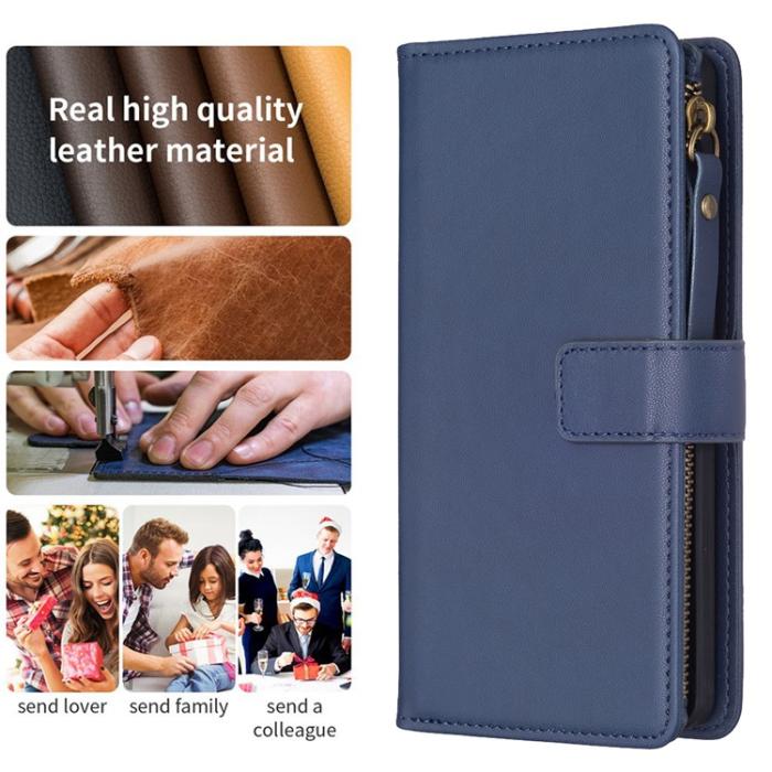 OEM - iPhone 15 Plus Plånboksfodral Zipper Flip - Blå